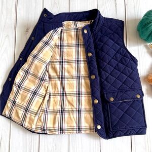 Navy Quilted Vest with Plaid Lining Boy Size L